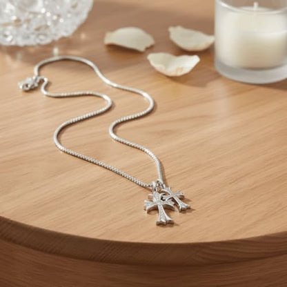 SHINYY Double Cross Necklace for Women and Men | Goth Punk Double Pendant Necklace | Gothic Grunge Religious Jewelry for Him Her - color: Silver 1