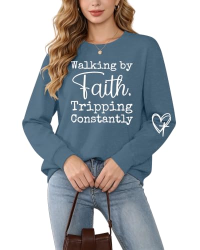 Christian Sweatshirts for Women Jesus Long Sleeve Graphic Shirts - color: Blue, size: X-Large