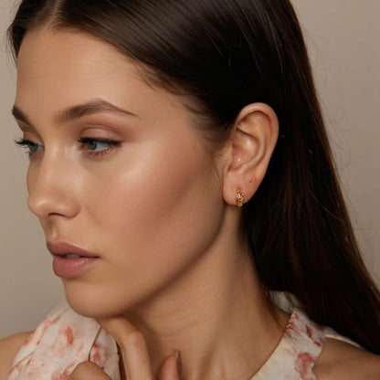 Turquoise Cross Hoop Earrings for Women 14K Gold Plated Infinity Angel Feather Pearl Turquoise Cross Star Hypoallergenic Post Christan Everyday Huggie Jewelry Gift - color: Gold Leaf
