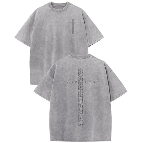 Christian Cross Shirts for Men Jesus Faith Bible Verse Religious God Tshirts Oversized Acid Wash Vintage Graphic Tee - color: Light Gray, size: X-Small