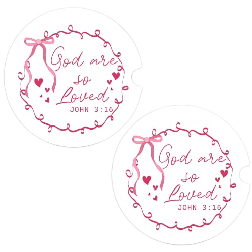 Christian Car Coasters Set of 2, Pink Religious Bows Car Accessories, 20 - color: Christian