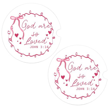 Christian Car Coasters Set of 2, Pink Religious Bows Car Accessories, 20 - color: Christian