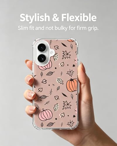 Pink Fall Vibe Phone Case Compatible with iPhone 17, Cute Pumpkin Leaves Phone Cover for iPhone 17 - color: Pink Fall Leaves