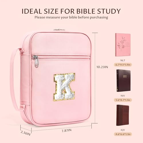 WOBAGMEN Bible Cover for Women,Pink PU Leather Personalized Bible Case with Bible Study Supplies,Including Tabs and Highlighter Set, Faith Chiristain Gift for Women Girls(Pink, K) - size: K