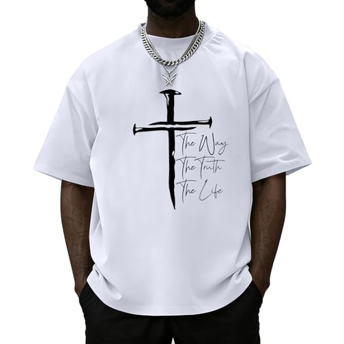 Christian Shirts for Men Faith Cross Shirt Jesus Religious Tshirts Bible Verse Inspirational Oversized Graphic Tees - color: White, size: XX-Large