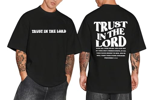 Christian Faith Over Fear Shirt for Men Jesus Religious Shirts Oversized T-Shirt - color: Trust Black, size: Medium