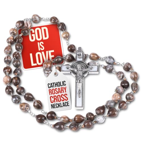 SANCTUM VERITAS Catholic Rosary Necklace | Large Italian Prayer Beads, Gift - style: Gray Seed