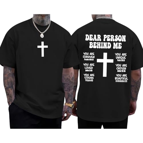 Mens Christian Bible Verse Shirts Dear Person Behind Me T Shirt Religious Jesus Inspirational Cross Graphic Tees - color: Black, size: Large