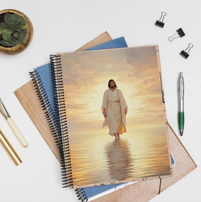 Jesus Walking on Water Spiral Notebook, Christian Bible Journal for Women Men, Christian Gifts for Women, Bible Journaling Notebooks for Note Taking, 5.5x8.3 Inch - color: white-face