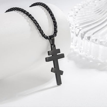 Orthodox stainless steel cross necklace for men and women, simple and retro silver glossy titanium steel cross pendant - color: GOLD-1.2in