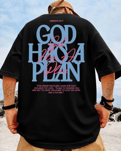 KUYIGO Men's Christian Faith Graphic T Shirt Scripture Crewneck Tee - color: Black, size: Medium