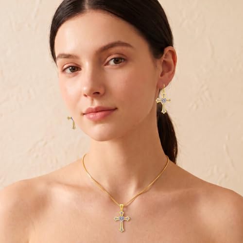 Moissanite S925 Sterling Silver Dainty Cross Drop Dangle Earrings For Women - color: Gold