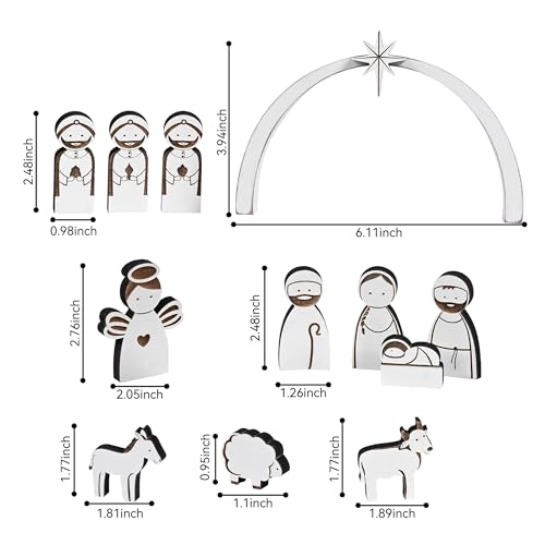 AOMOONOA Wooden Nativity Set for Kids, 12Pcs Christmas Nativity Scene - color: White