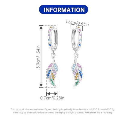 925 Sterling Silver Drop & Dangle Earrings for Women,Butterfly Dragonfly and Bee|Flower and leaf Earrings, Suitable for Sensitive Ears Fashion Jewelry Gift- Hypoallergenic Earrings - color: Colorful Feather Earrings