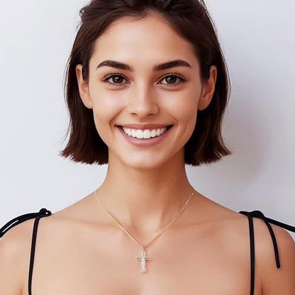 Gold Cross Necklace for Women, 14K Gold Plated - style: Zircon-Framed Crucifix