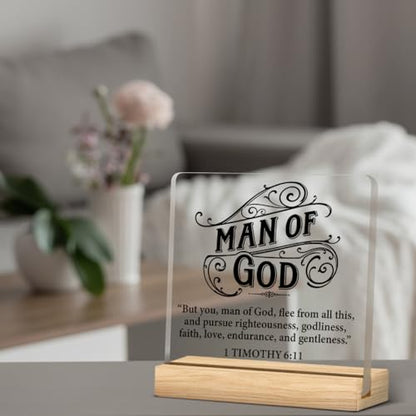 Christian Gifts for Men, Man of God Scriptures Acrylic Desk Sign - color: M60A07