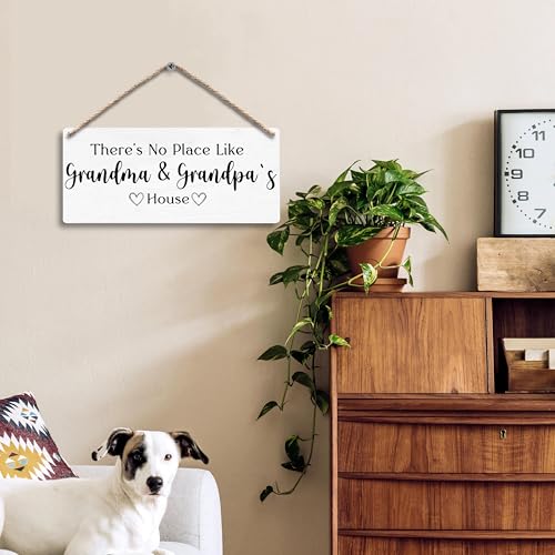 FUGWN Grandma and Grandpa Gifts Hanging Wooden Signs 12x6, Grandparents Gifts, There's No Place Like Grandma and Grandpa's House Wall Decor Wood Plaque Hanging Decorations for Home Bedroom Door Decor - color: grandma pa