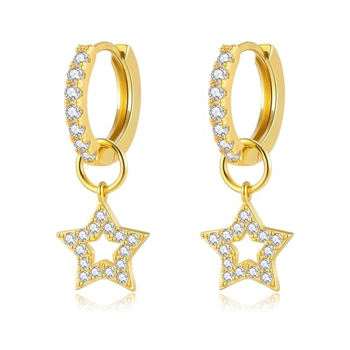 DAILY VIBES Cute Butterfly Star Cross Heart CZ Dangle Earrings for Women - color: Gold Star CZ