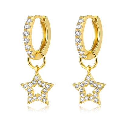 DAILY VIBES Cute Butterfly Star Cross Heart CZ Dangle Earrings for Women - color: Gold Star CZ