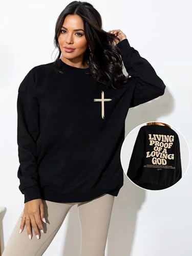 Christian Sweatshirts for Women Jesus Faith Pullover Long Sleeve - color: A-black, size: Small