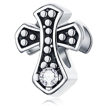 GEMDAZZ Religious Series Charm 925 Sterling Silver Chinese Yin Yang,Keep Faith Cross Dice Charms Beads Fit Men Women Bracelet Gift for Christmas/Mothers Day - color: Gothic Cross Charm