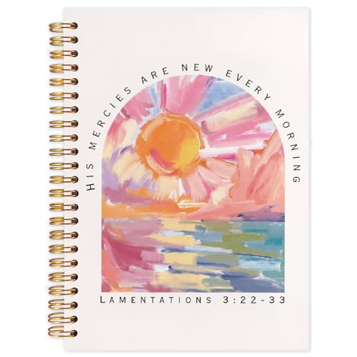 Abstract Christian Notebook, His Mercies Are New Every Morning Bible Journal, Watercolor Religious Spiral Notebook Journal for Note Taking, Christian Faith Based Gifts, 5.5x8.3 Inch - color: LAMENTATIONS 3:22-33