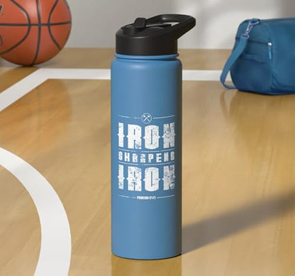 Iron Sharpens Iron Christian Gym Water Bottles Bible Verse Stainless Steel Insulated Water Bottle - color: Light Blue