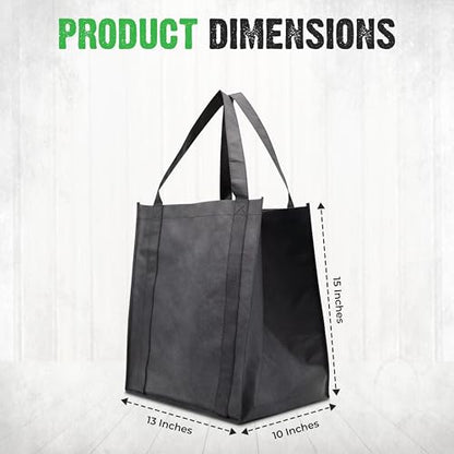 Novel Box 5Pack Non-Woven Reusable Reinforced Tote Bags 13x15x10in with Handle-Heavy Duty Foldable Bag for Groceries & Picnic - color: Black