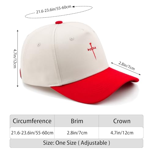 Embroidered Christian Two-Tone Baseball Cap for Men & Women, Adjustable Dad Hat Christmas Easter Gift - color: Jesus 3 Nail Cross Shape, Red/Beige