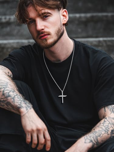 FaithHeart Stainless Steel Cross Necklace for Men, Silver/Black/Gold Cross Chains for Men Religious Amulet Necklaces Christian Gifts for Dad - style: Nail Cross-Silver
