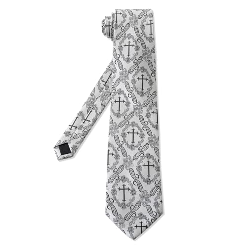 Mens Religious Necktie 3.27" (8.3CM) Christian Cross Jesus Easter Ties - color: Black Cross - Silver