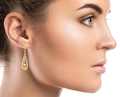 BoRuo Filigree Teardrop Sterling Silver Earrings for Women - color: Yellow Gold