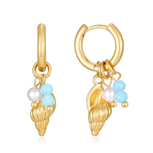 Beach Gold Fish Starfish Conch Earrings for Women Vacation Jewelry - color: Gold-D