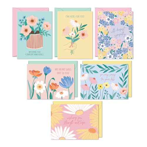 S&O Boxed Sympathy Cards with Envelopes. 24 Sorrow Notes Assortment. 6 Condolence Notes Styles. Suitable for Pet Sympathy sheets and Religious Bereavement Cards. 5x7 Greeting decor tags