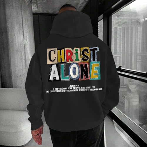 Christian Hoodies For Men Jesus Religious God Hoodie Faith Bible Verse Sweatshirt inspirational Cotton Pullover Tops - color: Black, size: Small