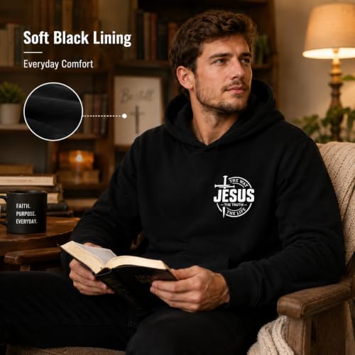Jesus Sweatshirt For Men The Way The Truth The Life Christian Faith Hoodie - color: Black1, size: Medium