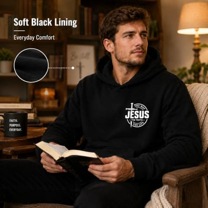 Jesus Sweatshirt For Men The Way The Truth The Life Christian Faith Hoodie - color: Black1, size: Medium
