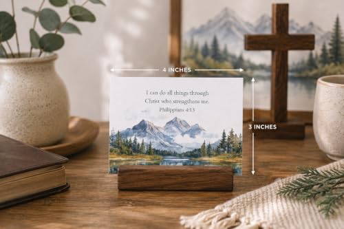 48 Encouraging Scripture Verse Cards with Walnut Wood Stand – 2 Unique Sets: Watercolor Nature & Elegant Black and White – Christian Desktop Bible Verse Affirmations for Daily Inspiration & Gifting