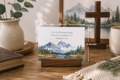 48 Encouraging Scripture Verse Cards with Walnut Wood Stand – 2 Unique Sets: Watercolor Nature & Elegant Black and White – Christian Desktop Bible Verse Affirmations for Daily Inspiration & Gifting