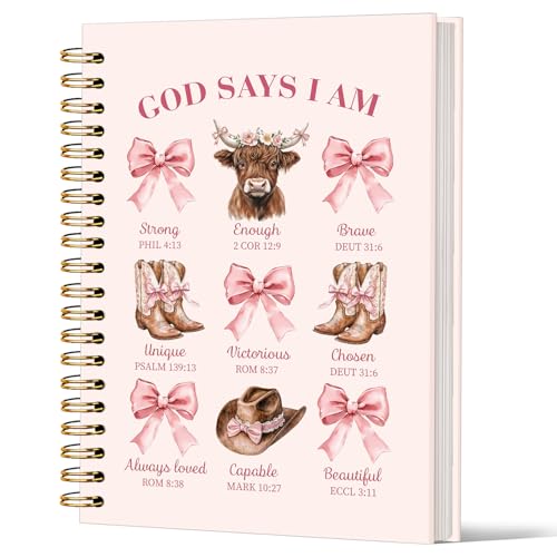 Lacama Inspirational Bible Notebook Journal, Cute Cowgirl Christian Gifts for Women, Pink God Says I am Spiral Notebook, Coquette Bow Notebook Journals, Western School Office Supplies 5.5"x8.3" - color: God Says I Am-1