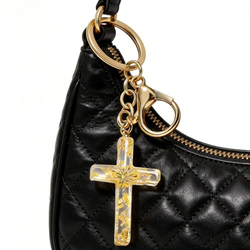 Cross Keychain,Jesus Key Chain Christian Gifts for Women, Religious Bag Charms for Purse Handbags Backpacks - color: Purple