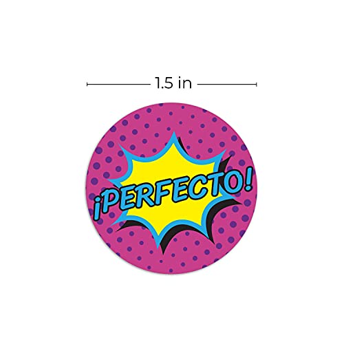 SBLABELS Spanish Reward Stickers / 500 Espanol Teacher Classroom Reward Stickers / 8 Alternating Superhero Comic Designs / 1.5" Student Praise Sticker - color: Spanish Superhero