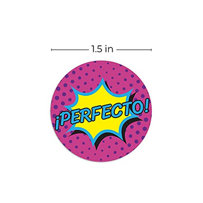 SBLABELS Spanish Reward Stickers / 500 Espanol Teacher Classroom Reward Stickers / 8 Alternating Superhero Comic Designs / 1.5" Student Praise Sticker - color: Spanish Superhero