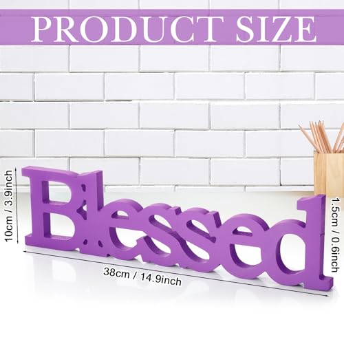 Blulu Blessed Letter Table Sign Wooden Blessed Standing Sign,Purple - color: Purple
