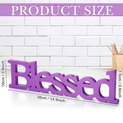 Blulu Blessed Letter Table Sign Wooden Blessed Standing Sign,Purple - color: Purple