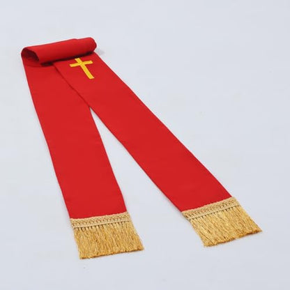 BLESSUME Church Clergy Pastor Cross Embroidered Stole - color: Red 11