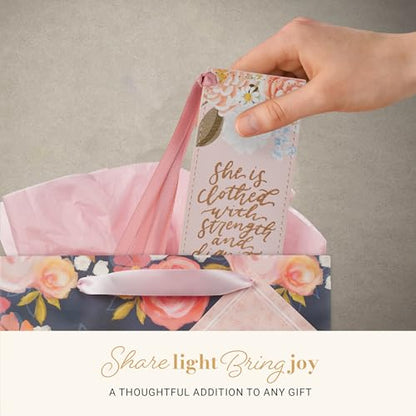 Christian Art Gifts Premium Faux Leather Bookmark: Strength & Dignity - color: Pink Floral/Strength & Dignity