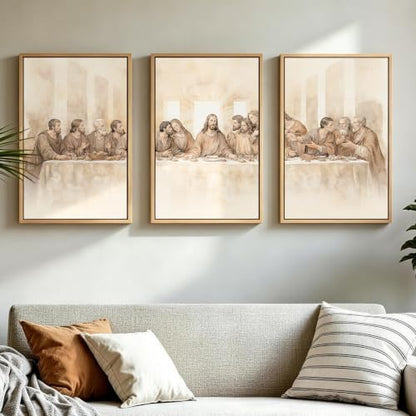 Framed Christian The Last Supper 3 Piece Wall Art for Dining Room, 16x24 In - color: Last Supper, size: 16"W x 24"H