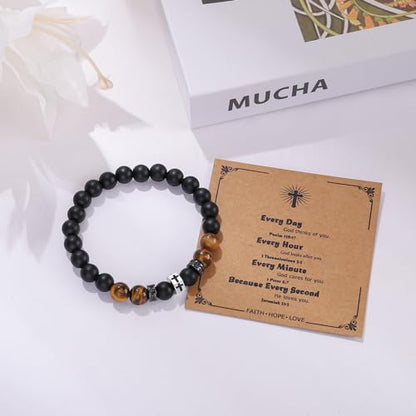 QWNHONEY Cross Bracelet for Men Son Brother Boyfriend Father Dad Husband Father's Day Birthday Christian Religious Faith Graduation Anniversary Christmas Jewelry Gift for Man - style: To Dad from Daughter