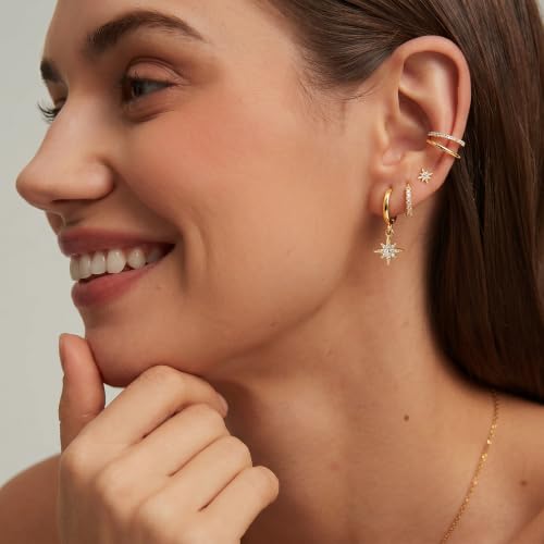 Small 4Pcs 14K Gold Huggie Hoop Earrings Sets for Women Non Tarnish - style: Gold&Style1